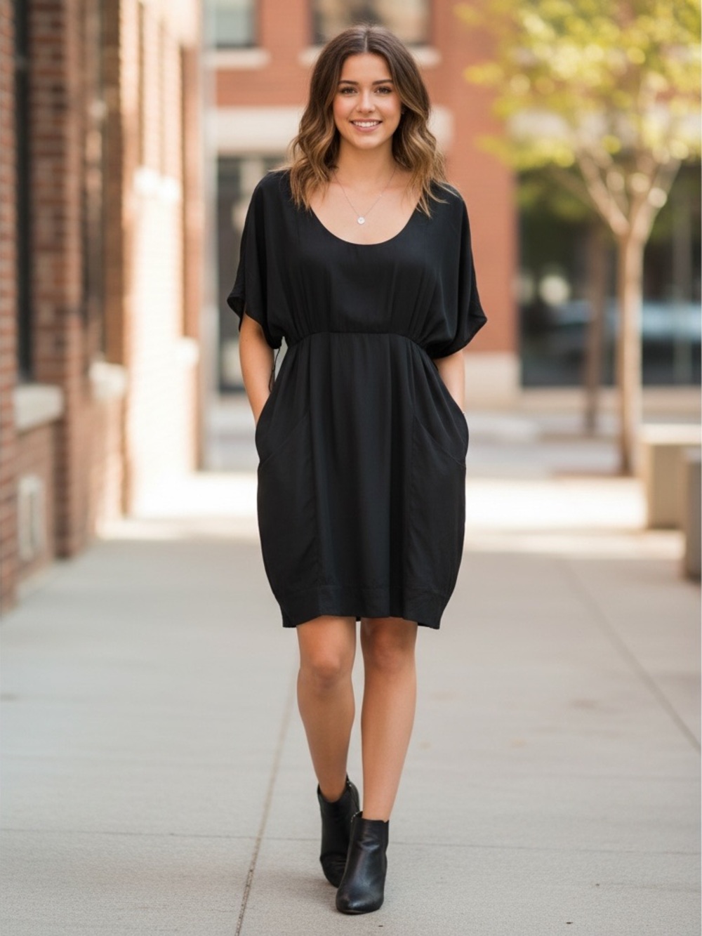 Wilfred Black Scoop-Neck Short Sleeve Mini Dress